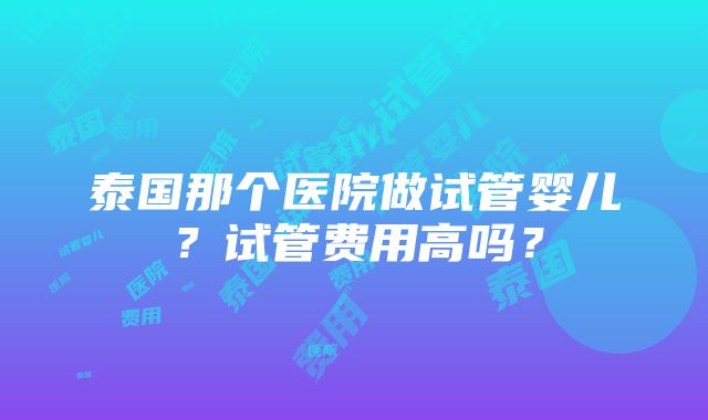 泰国那个医院做试管婴儿？试管费用高吗？