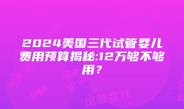 2024美国三代试管婴儿费用预算揭秘:12万够不够用？