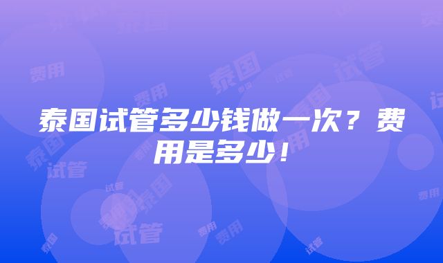 泰国试管多少钱做一次？费用是多少！