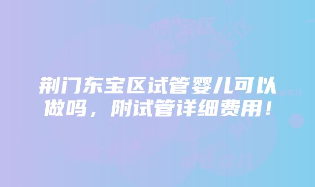 荆门东宝区试管婴儿可以做吗，附试管详细费用！