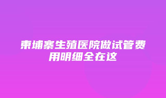 柬埔寨生殖医院做试管费用明细全在这