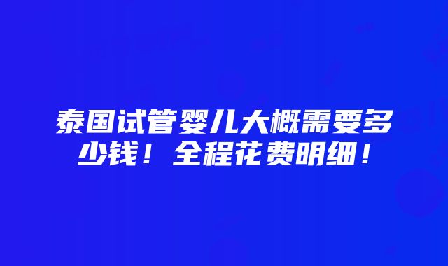 泰国试管婴儿大概需要多少钱！全程花费明细！