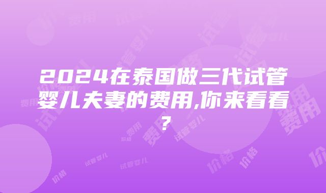 2024在泰国做三代试管婴儿夫妻的费用,你来看看？