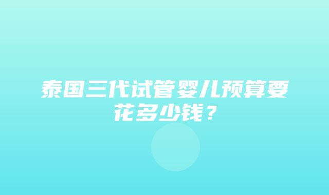 泰国三代试管婴儿预算要花多少钱？