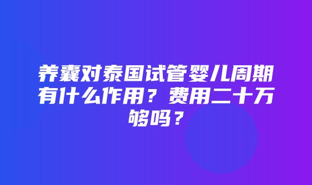 养囊对泰国试管婴儿周期有什么作用？费用二十万够吗？