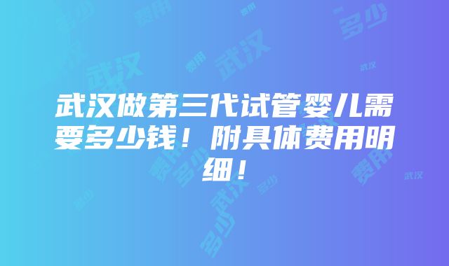 武汉做第三代试管婴儿需要多少钱！附具体费用明细！