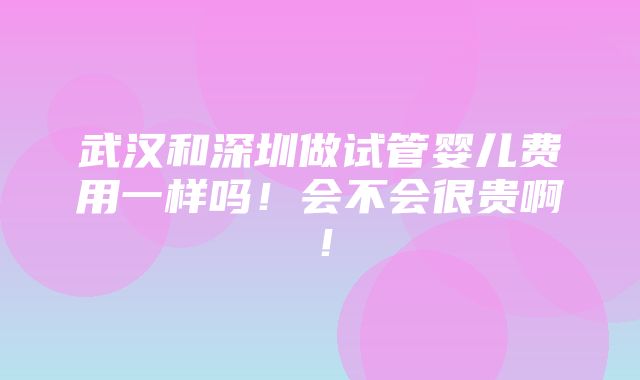 武汉和深圳做试管婴儿费用一样吗！会不会很贵啊！