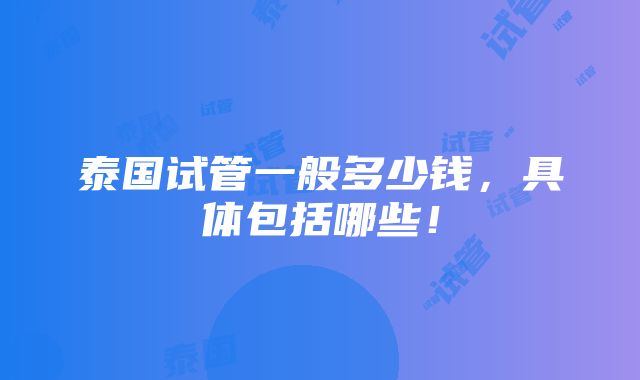 泰国试管一般多少钱，具体包括哪些！