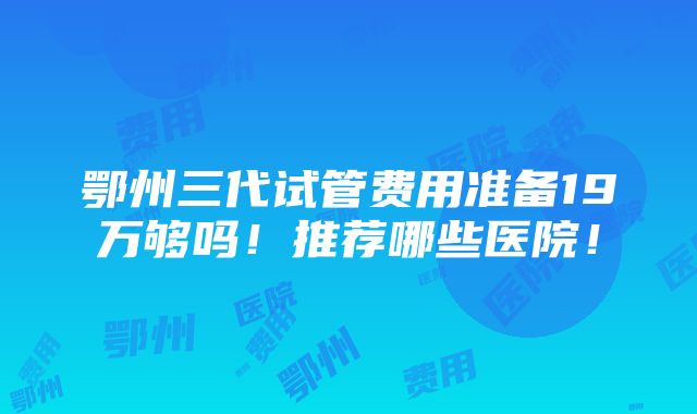 鄂州三代试管费用准备19万够吗！推荐哪些医院！