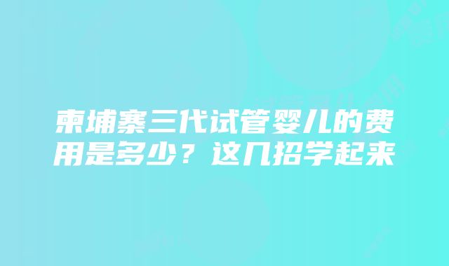 柬埔寨三代试管婴儿的费用是多少？这几招学起来