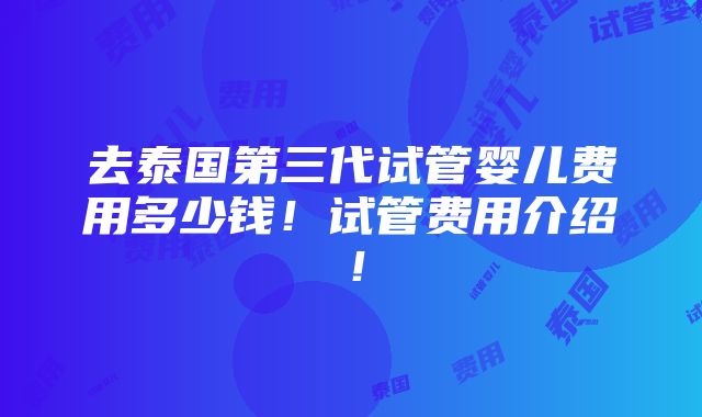 去泰国第三代试管婴儿费用多少钱！试管费用介绍！