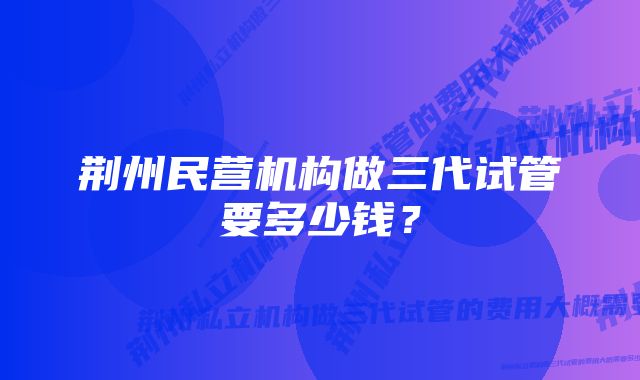 荆州民营机构做三代试管要多少钱？