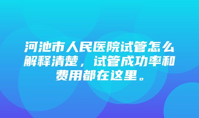 河池市人民医院试管怎么解释清楚，试管成功率和费用都在这里。