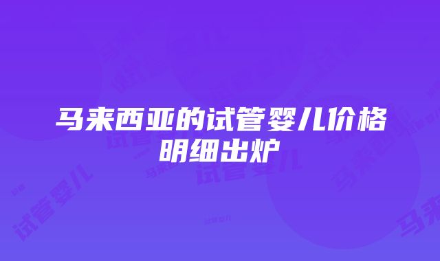 马来西亚的试管婴儿价格明细出炉