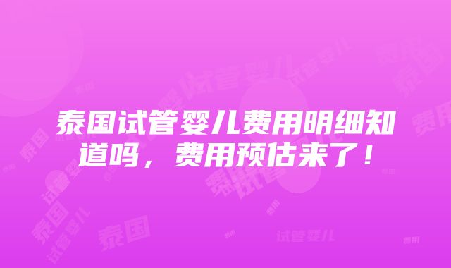 泰国试管婴儿费用明细知道吗，费用预估来了！