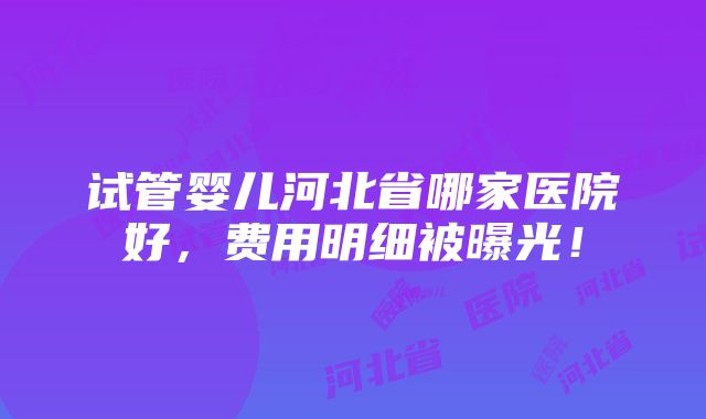 试管婴儿河北省哪家医院好，费用明细被曝光！