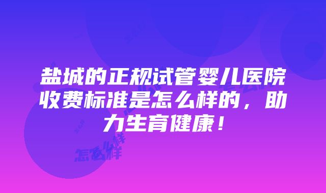 盐城的正规试管婴儿医院收费标准是怎么样的，助力生育健康！