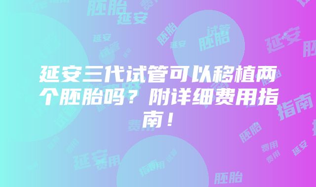 延安三代试管可以移植两个胚胎吗？附详细费用指南！