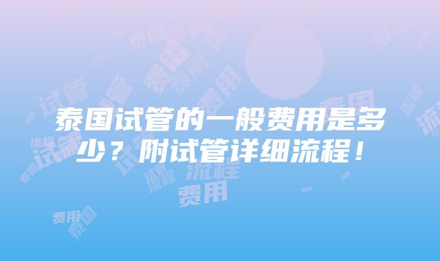 泰国试管的一般费用是多少？附试管详细流程！