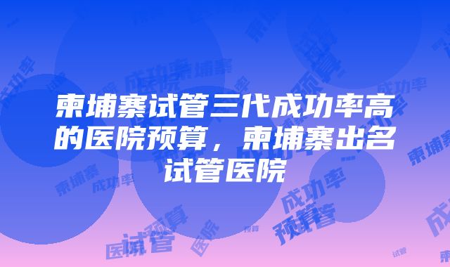 柬埔寨试管三代成功率高的医院预算，柬埔寨出名试管医院