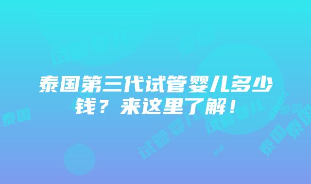 泰国第三代试管婴儿多少钱？来这里了解！