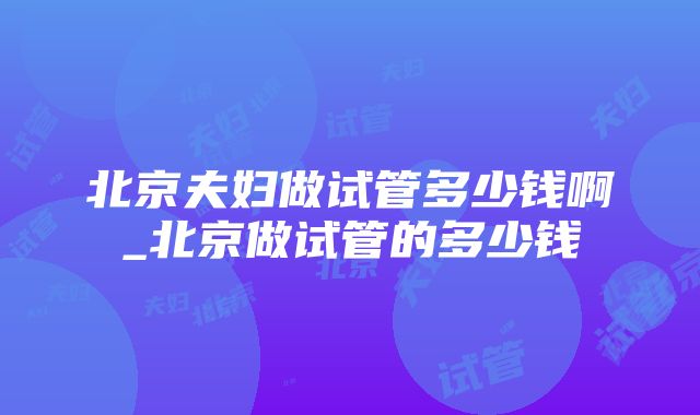 北京夫妇做试管多少钱啊_北京做试管的多少钱