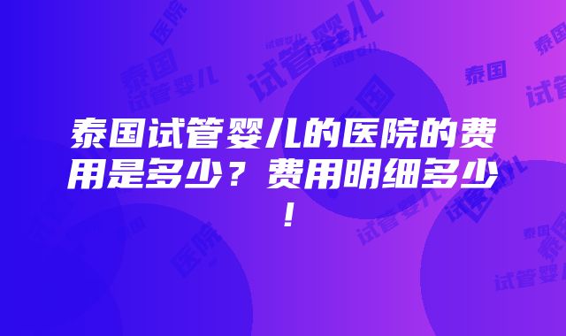 泰国试管婴儿的医院的费用是多少？费用明细多少！