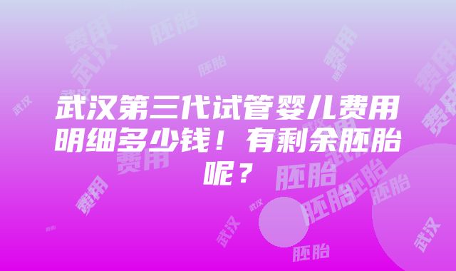 武汉第三代试管婴儿费用明细多少钱！有剩余胚胎呢？