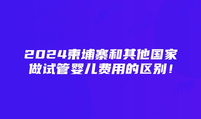 2024柬埔寨和其他国家做试管婴儿费用的区别！