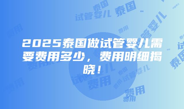 2025泰国做试管婴儿需要费用多少，费用明细揭晓！