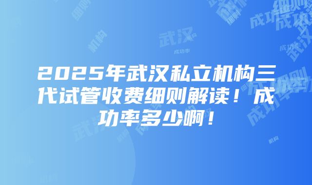 2025年武汉私立机构三代试管收费细则解读！成功率多少啊！