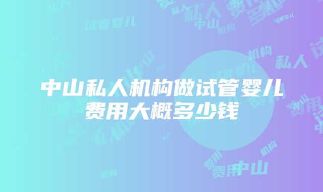 中山私人机构做试管婴儿费用大概多少钱