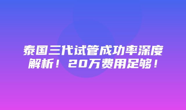 泰国三代试管成功率深度解析！20万费用足够！