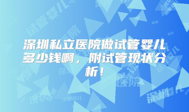 深圳私立医院做试管婴儿多少钱啊，附试管现状分析！