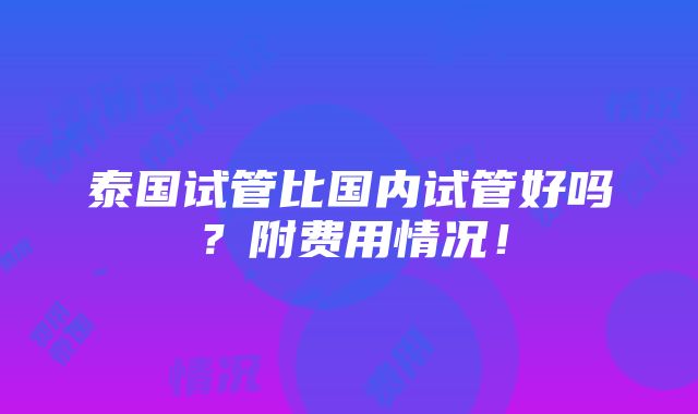 泰国试管比国内试管好吗？附费用情况！