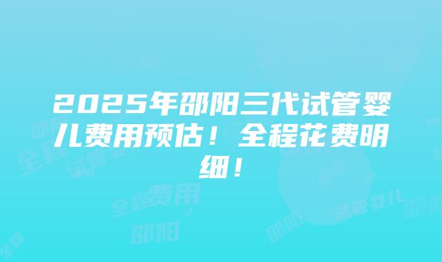 2025年邵阳三代试管婴儿费用预估！全程花费明细！