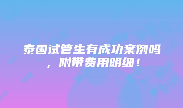 泰国试管生有成功案例吗，附带费用明细！