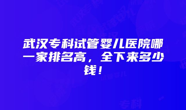 武汉专科试管婴儿医院哪一家排名高，全下来多少钱！