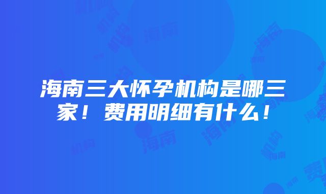 海南三大怀孕机构是哪三家！费用明细有什么！