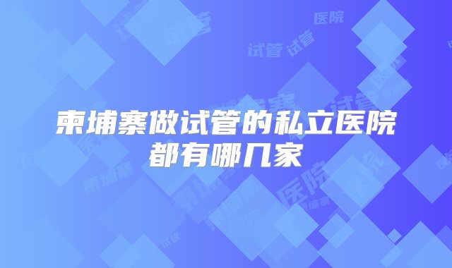 柬埔寨做试管的私立医院都有哪几家