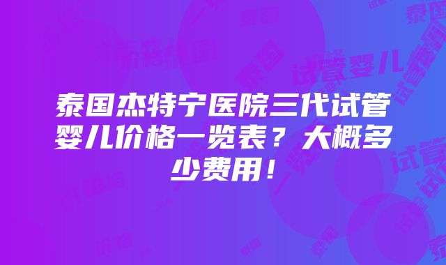 泰国杰特宁医院三代试管婴儿价格一览表？大概多少费用！