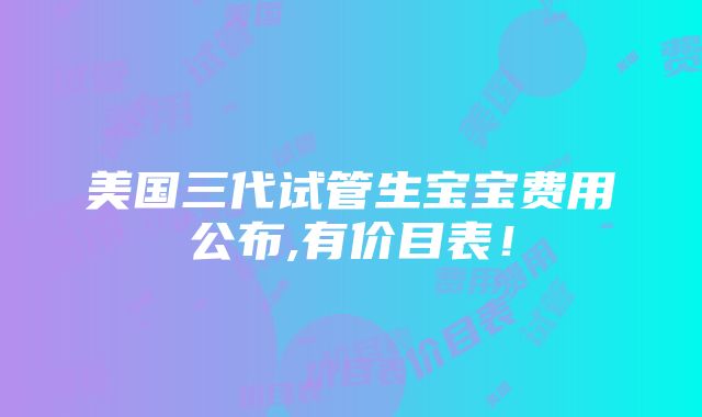 美国三代试管生宝宝费用公布,有价目表！