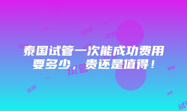 泰国试管一次能成功费用要多少，贵还是值得！