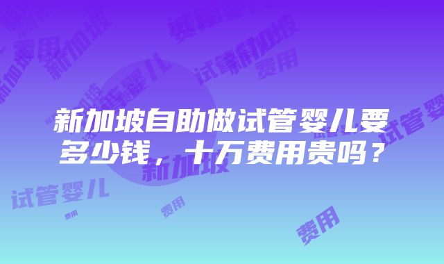 新加坡自助做试管婴儿要多少钱，十万费用贵吗？