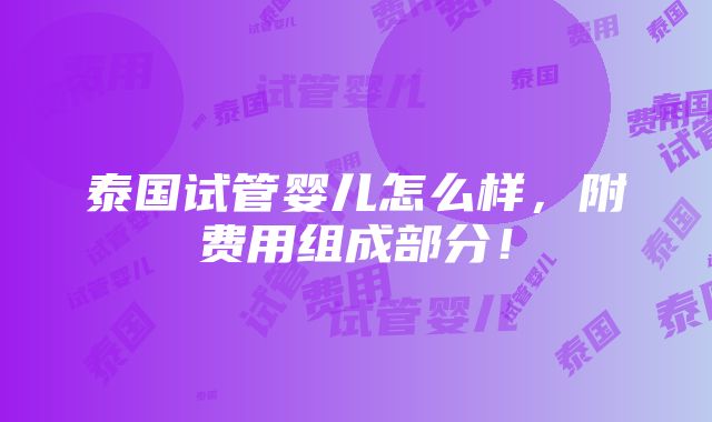 泰国试管婴儿怎么样，附费用组成部分！