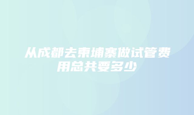 从成都去柬埔寨做试管费用总共要多少