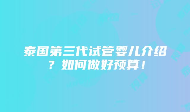 泰国第三代试管婴儿介绍？如何做好预算！