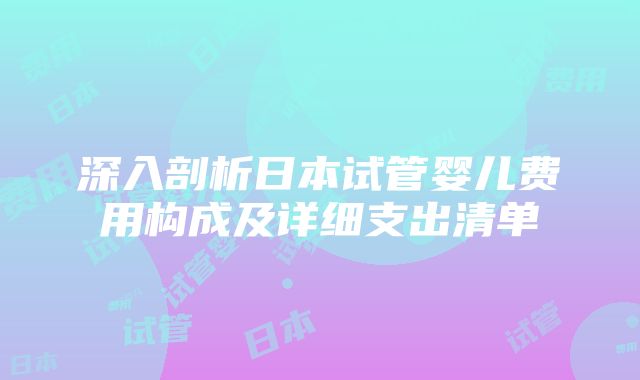 深入剖析日本试管婴儿费用构成及详细支出清单