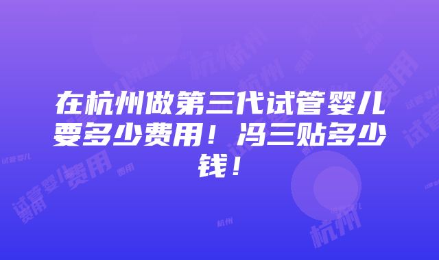 在杭州做第三代试管婴儿要多少费用！冯三贴多少钱！