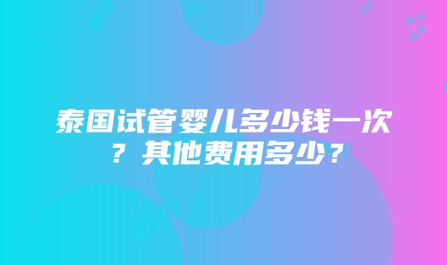 泰国试管婴儿多少钱一次？其他费用多少？